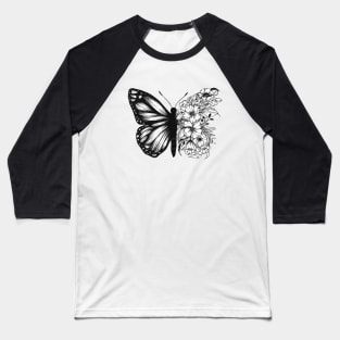 Butterfly and Flowers Baseball T-Shirt